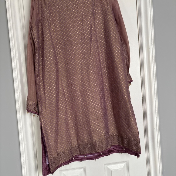 Purple Gold Kameez Mauve with Details Eid Dress Women Kurti - Picture 5 of 7
